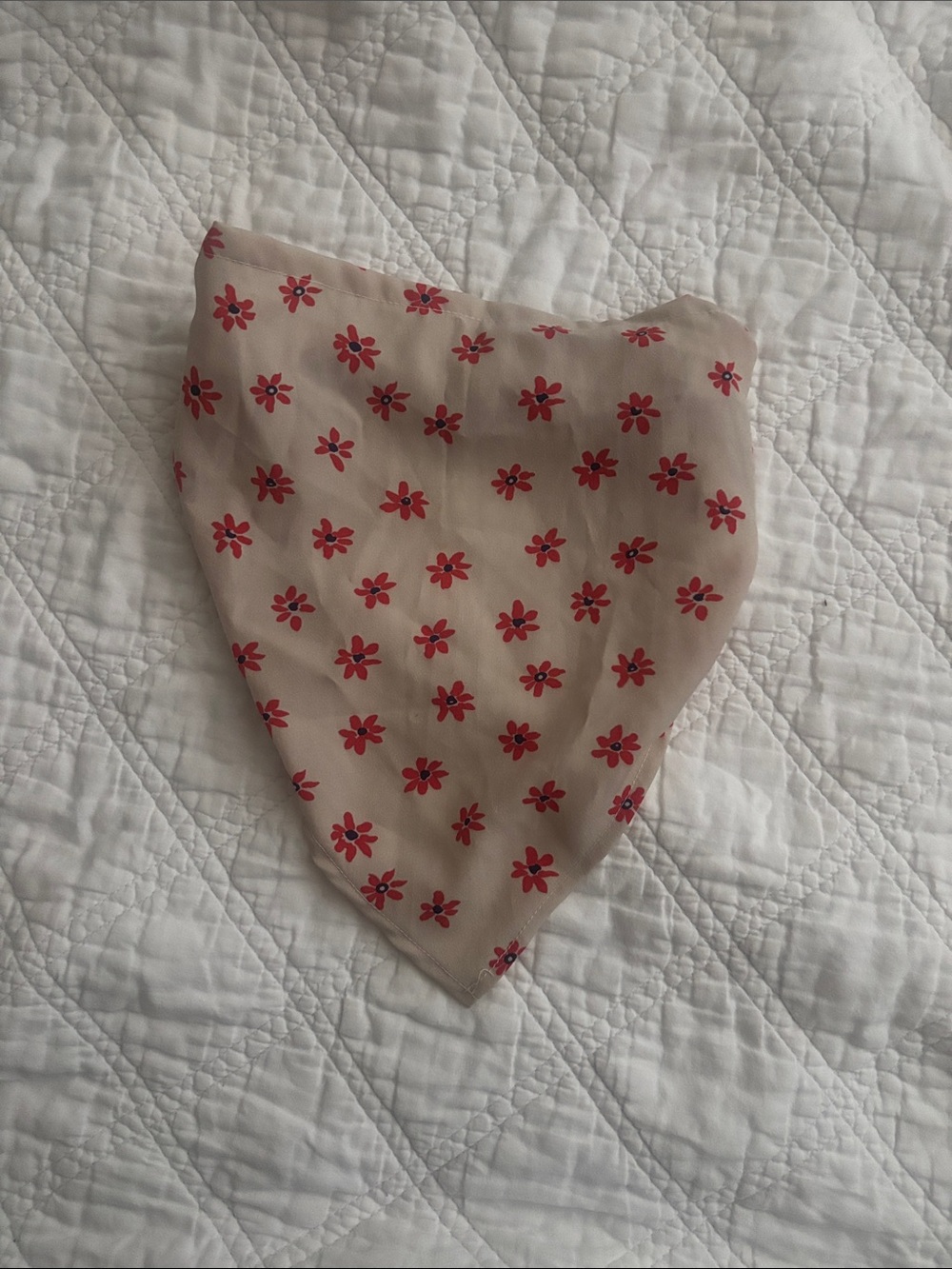 Floral Bandana Headband – Cream with Red Daisies, Elastic Back Kerchief
